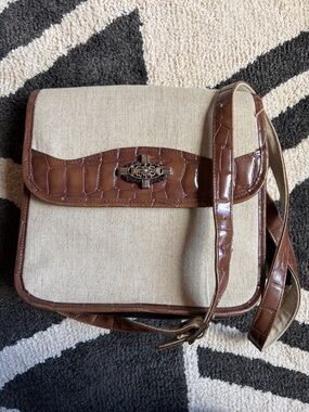 Vintage Marlo Handbags & Accessories Canvas Crossbody Bag | Croc-Embossed Trim